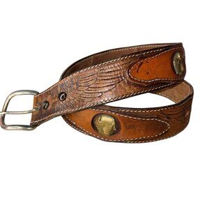 El Charro Vintage Tooled Leather Belt Sz 36 Brown Buffalo Concho Western Style